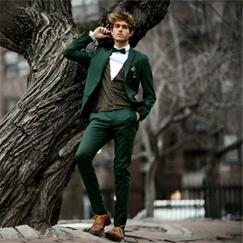 Сшитый на заказ Зеленый Мужской джинсовый блейзер Homens blazer Мужские костюмы Terno Slim Fit Blaser Мужские костюмы Costume Homme (куртка + брюки)