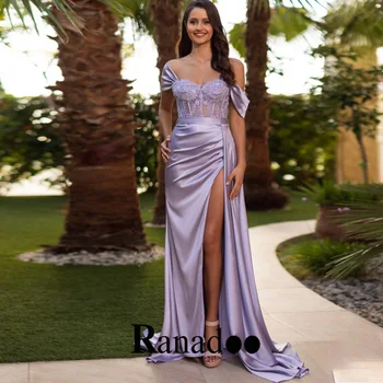 Модное платье Ranadoo с открытыми плечами, вечернее платье для выпускного вечера, аппликации из страз, атласное платье с высоким разрезом, платье-труба на молнии, праздничное платье
