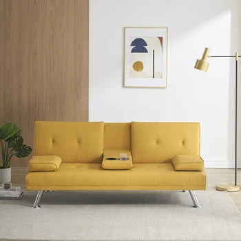 67-дюймовый кожаный Многофункциональный двухместный раскладной диван-кровать для офиса с журнальным столиком, легко монтируемый для внутренней мебели для гостиной