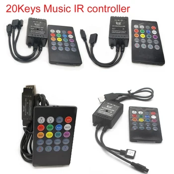 USB 20 музыкальных клавиш ИК-контроллер черный дистанционный звуковой датчик для RGB светодиодной ленты высокого качества 5-24 В