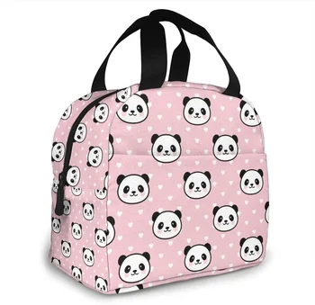Сумка для ланча с изоляцией Pink Panda для женщин и мужчин, многоразовый ланч-бокс с передним карманом, сумка для ланча Bento, сумка для путешествий, пикника, работы