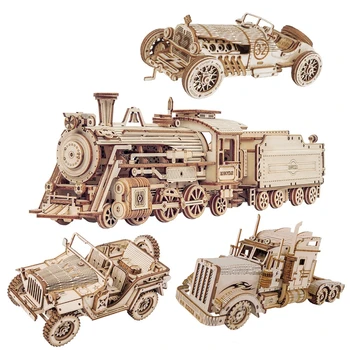 Модель поезда 3D деревянная игрушка-головоломка в сборе Конструкторы модели локомотива для детей Подарок на День рождения Деревянные строительные игрушки