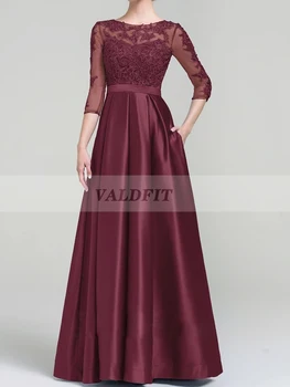 Длинные бордовые атласные платья для матери невесты 2023 с рукавами, Свадебное платье для вечеринки, Vestido Invitada Boda 2022