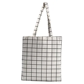 Новая модная женская холщовая клетчатая Эко-сумка для покупок многоразового использования, клетчатая сумка через плечо, черный, белый цвет