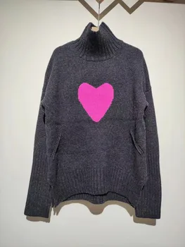 2023 зима женская новая мода сердце печати шаблон высокого класса материала высокого качества шерсти темперамент вязаный пуловер