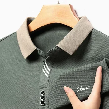 Осенняя мужская футболка для гольфа с длинным рукавом, Новая повседневная рубашка, однотонная простая мужская рубашка поло