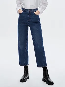 Женские теплые флисовые джинсы с закручивающимся швом 2022, зимние женские прямые брюки до щиколоток на молнии с завышенной талией, длиной до щиколоток