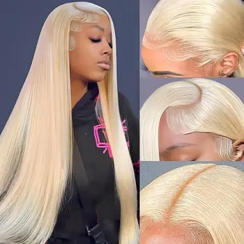 613 Прямые парики из человеческих волос на шнурке размером 13х4 см, цвета Медовой блондинки, для женщин, Бразильский HD Прозрачный Парик на шнурке спереди
