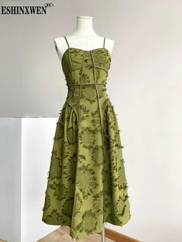 Зеленое однотонное платье на бретельках Eshin с кисточками, платья Миди длины с высокой талией, Женская одежда 2023, Летняя новинка TH3112