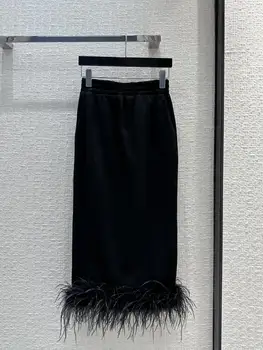 Новая юбка на бедрах со съемным поясом из страуса осень-зима 2023 1113