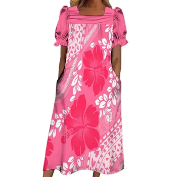 Женское платье с пузырчатым рукавом в гавайском стиле, самоанское платье МУМУ с карманами, полинезийская мода, новинка, женская одежда