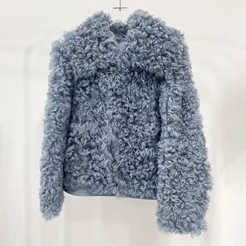 2023 Зимняя куртка из овечьей шерсти, высококачественные пальто из овечьего меха, женская меховая куртка с отложным воротником, пальто