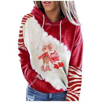 Толстовки с принтом оленя, женские модные Рождественские толстовки, толстовка со снежинками, эстетика, повседневные пальто, пуловер с капюшоном, одежда из лося