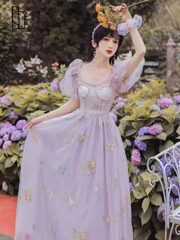 Женское Фиолетовое Сетчатое Платье С Вышивкой Сказочной Принцессы, Вечернее Свадебное Платье Для Выпускного Вечера, Халат Maxi Elegante платье лолита Robes Du Soir