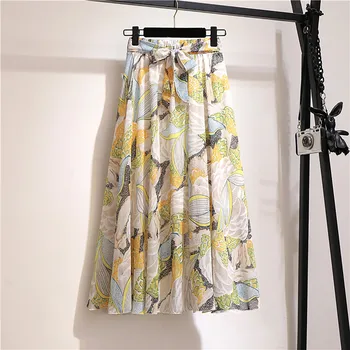 Богемная юбка средней длины с высокой талией, пляжное платье с цветочным рисунком, женская шифоновая юбка