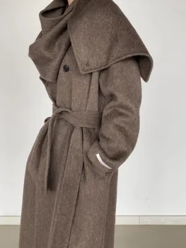 Женское Модное Шерстяное Пальто в Нишевую Клетку с Нишевым Дизайном, LoLadies, Модный Шарф С Нишевым Дизайном, Двустороннее Двубортное Шерстяное Пальто Bose