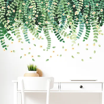 Маленькие свежие зеленые листья растений, цветы, фон для гостиной, украшение стен, макет комнаты, наклейки на стены, самоклеящийся декор комнаты