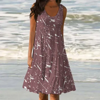 Sleeveless Beach Style Swing dress Casual Loose Round Neck Tank Dress Summer soft oversize Midi Dresses сарафан женский летний