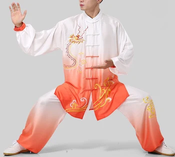 унисекс градиенты Одежда для выступлений в тайцзицюань костюмы для ушу вуаль униформа с вышивкой по боевым искусствам костюм для тайцзицюань