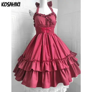 Платье KOSAHIKI Kawaii Lolita Для женщин и девочек JSK, милые однотонные платья для чаепития с оборками, косплей, Весна-лето, Vestido