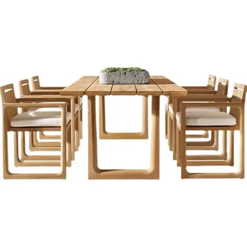 Уличный стол и стулья, сад для отдыха, мебель из массива дерева под открытым небом, обеденный стол и стулья из тикового дерева на открытом воздухе