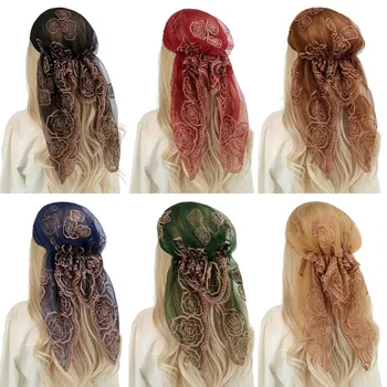 Мусульманский женский головной платок с кружевной цветочной вышивкой, шляпа, Элегантный дышащий газовый шарф, легкая шапочка-тюрбан, эластичный Хиджаб