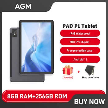 AGM PAD P1, водонепроницаемый планшет Android 13 с защитным чехлом, FHD + дисплеем, аккумулятором емкостью 7000 мАч, MTK G99, 8 ГБ + 256 ГБ