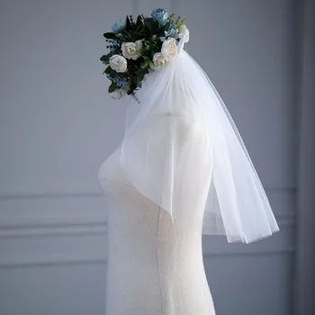 Короткие свадебные фаты из тюля, двухслойные с гребнем, белая фата цвета слоновой кости для невесты, свадебные аксессуары