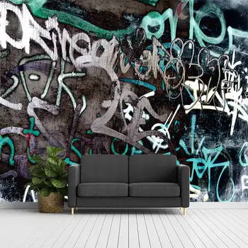Черно-белое искусство граффити английскими буквами 3D на заказ спальня гостиная диван телевизор фон настенная роспись обои