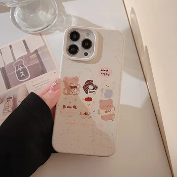 Мультяшный чайно-молочный медведь Чехол для Телефона iPhone 14 13 12 11 Pro Max Plus Mini X XS XR 7 8 SE 2020 Fashion art противоударный Чехол