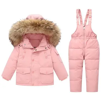 Зимние теплые плотные детские комбинезоны, комплекты детской одежды для малышей, одежда для маленьких девочек, детские парки, комбинезон с капюшоном из натурального меха