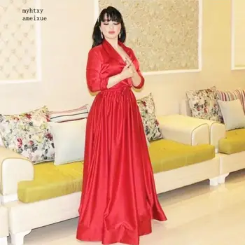 Новое поступление Красных вечерних платьев с длинным рукавом Из тафты, Простое вечернее платье robe de soiree, длинное платье 2020, мусульманское вечернее платье