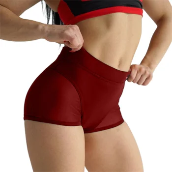 Женские летние дышащие шорты для йоги со средней талией, эластичная лента, сетчатые спортивные шорты в стиле пэчворк