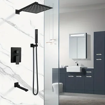 Обновите свою ванную комнату роскошной квадратной душевой системой матового черного цвета! аксессуары для ванной комнаты, наборы для ванной комнаты полный комплект,