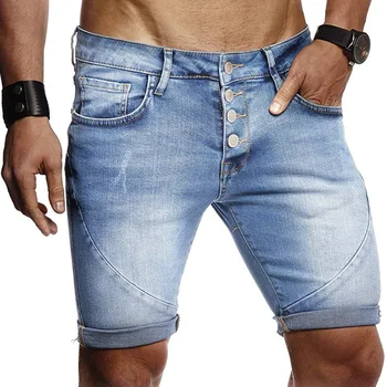 2023 Новые летние однотонные универсальные мужские тонкие, поношенные, модные, свободные, большие, Простые, персонализированные синие джинсовые шорты