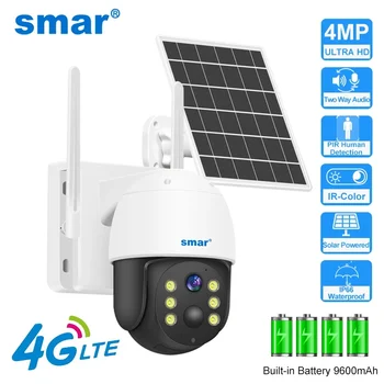 Солнечная камера Smar 4G Sim-карта, Беспроводная наружная водонепроницаемая 4-мегапиксельная PTZ-солнечная IP-камера, PIR, обнаружение человека, система видеонаблюдения.