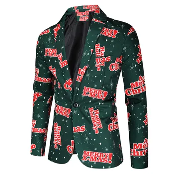 Костюм с рождественским принтом, повседневное пальто, приталенный блейзер, блейзеры, пиджак для вечеринки, модный мужской костюм с пуговицами