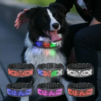 Водонепроницаемый зарядный USB-аккумулятор со светодиодной подсветкой, нейлоновый ошейник для собак, программируемое приложение для отображения, роскошные ошейники для собак