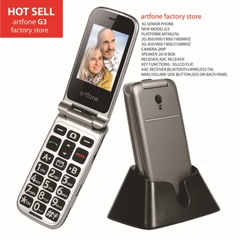 Флип Старший Мобильный Телефон WCDMA 3G Artfone G3 С Большой Клавиатурой Для Пожилых Людей С Одной Sim-Картой Celulares FM SOS Мобильные Телефоны С Зарядной Док-Станцией