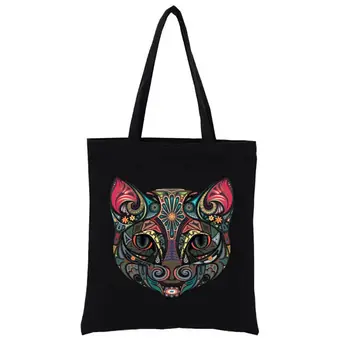 Холщовые сумки для покупок с красочным рисунком Big Face Cat, сумка-тоут в стиле Аниме, эстетичные женские сумки, Повседневная мужская тотализатор, забавная сумка для покупок