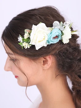 Сине-белая цветочная расческа для волос Свадебный головной убор невесты Украшение для банкета в лесу Красивые заколки для волос для женщин или девочек