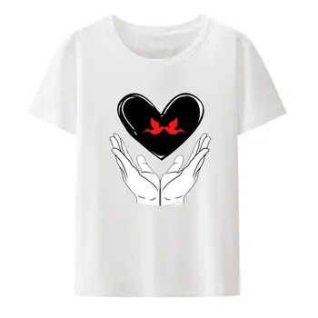 Забавные Черные Любовные Руки в форме Сердца Хлопковая Футболка Женская Мужская Дышащие Повседневные Топы Harajuku Humor Style Y2k Shirt