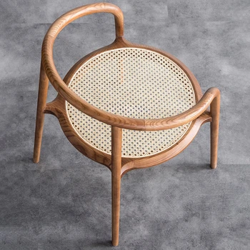 Скандинавские обеденные стулья для кухни из массива дерева, ротанговый круглый стул для гостиной, Индонезийский обеденный стул из ротанга, кресло из ясеня