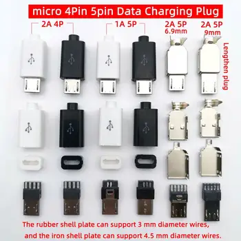 10 комплектов Сварочной проволоки типа 4Pin 5PIN 1A/2A большой ток DIY Micro USB Штекерные Разъемы Комплект Разъемов с Крышками OTG штекер