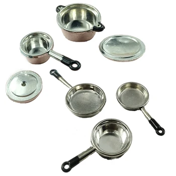 1 комплект 1: 12 Миниатюрная металлическая сковорода для кукольного домика, кастрюля для приготовления супа, посуда, Кухонный набор для приготовления пищи, Аксессуары для кукол