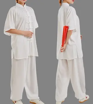 Высококачественные белые костюмы для боевых искусств с коротким рукавом, комплекты одежды для кунг-фу, униформа для тайцзи