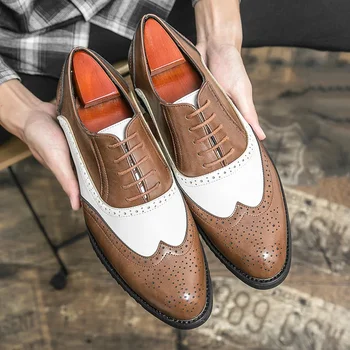 Мужские британские броги, кожаная обувь, люксовый бренд, мужская деловая модельная обувь, Повседневная Социальная обувь, Мужская свадебная обувь Zapatos Hombre