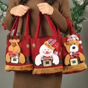 Подарочная сумка Санта-Клауса, снеговика, оленя, детская подарочная сумка, сумка для конфет, Рождественская сумочка, Рождественский декор, ручная посылка, Новый год