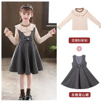 Детская шерстяная юбка-жилет Осень-зима 2022, новая детская юбка в клетку среднего и большого размера, зимний костюм для девочек Yangqi