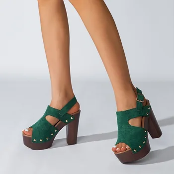 босоножки на платформе с открытым носком, женская летняя обувь на экстремально высоком каблуке, замшевые сандалии-гладиаторы с вырезами в стиле панк, большие размеры 36-43